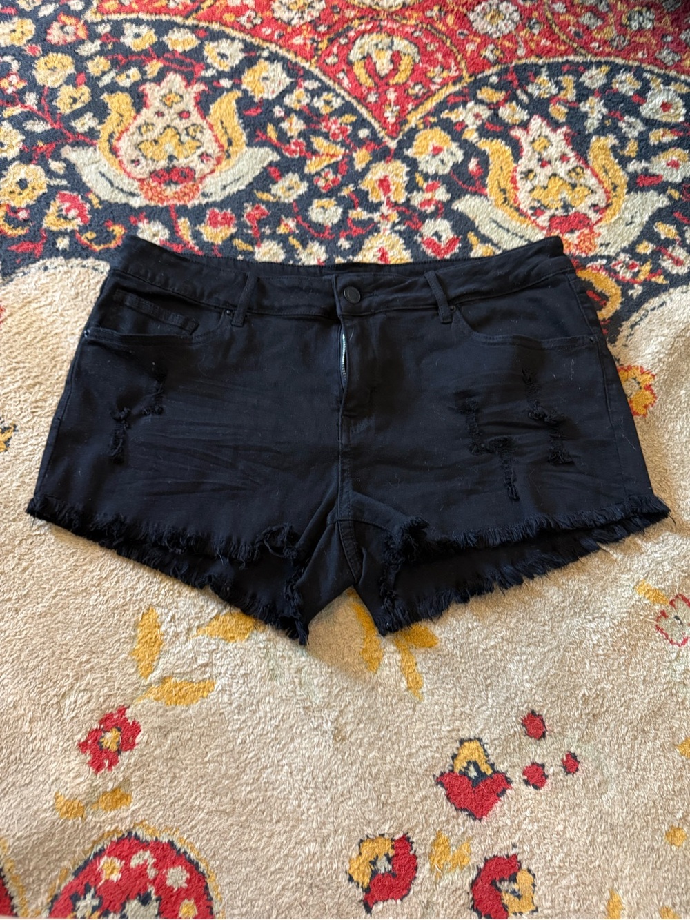 Angel Kiss Black Distressed Frayed Hem Denim Shorts